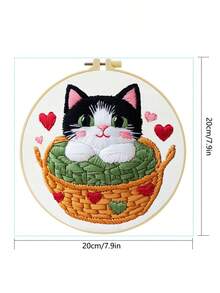 1件 20*20cm/7.9*7.9in 可愛貓咪刺繡套件,DIY手工刺繡套裝,適合成人初學者,居家禮物,女性縫紉禮物,包含使用說明書、印花布料、刺繡框、針與線 - Cute Cat - 查看 4