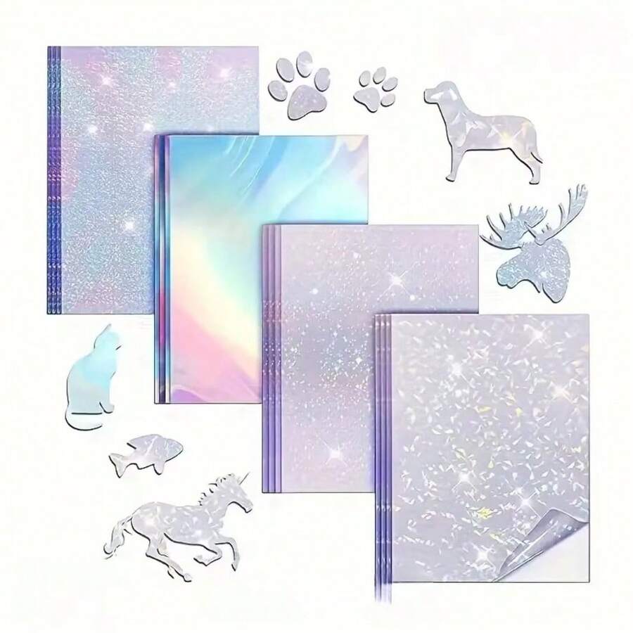 20pcs A4 Size Holographic Stickers, Transparent Vinyl Self-Adhesive Waterproof Rainbow Holographic Laminated Film, 4 Mixed Styles - Non-Printable - Transparent - View 1