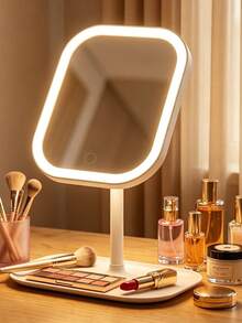 1pc LED Makeup Mirror With Light, 3 Lighting Modes, Touch Dimmable Desktop Mirror, Rechargeable Beauty Mirror, 270° Rotatable Adjustable Stand, Portable Travel Makeup Mirror, Suitable For Bedroom Vanity, Gift For Girls - Multicolor - View 2