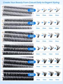 RITALASH RITA 2560/640pcs Eyelash Cluster Set 20D+30D+40D+50D+60D+80D+W05+W06+W02+W04 Thickened Cluster Eyelash Extensions 10-16mm Single Cluster Eyelash Extensions DIY Home Eyelash Extensions With Adhesive, Sealer And Tweezers - Black - View 4