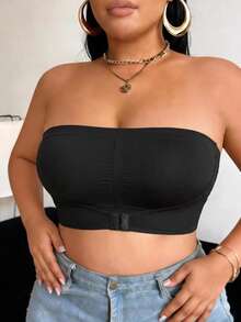 Bra Bandeau Ukuran Besar, Penutup Depan, Gaya Musim Gugur/Dingin, Tanpa Kawat, Tanpa Tali Bahu, Berbantalan, Penopang Punggung, Push-Up, Tanpa Jahitan, Atasan Tank Top Bandeau - Hitam - View 7
