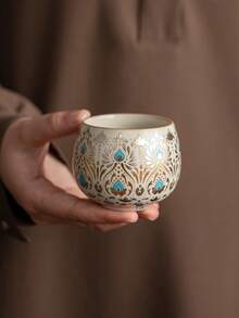 1pc/2pcs Middle Eastern Vintage Gilded Peacock Feather Ceramic Tea Cup, Luxury Palace Style Ru Yao Tea Cup, Home Guest Coffee Cup, Especially Suitable For Middle Eastern Strong Tea, Arabic Coffee - Multicolor - View 4