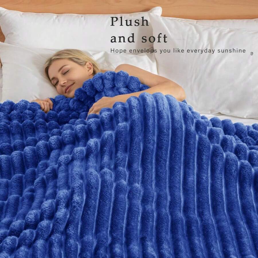 1pc Solid Color Striped Plaid Soft Wool Fleece Blanket Bedroom Room Decor All Season Use Sofa Throw