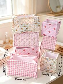1pc Beautiful Quilted Desktop Storage Basket, Desktop Clutter Organizer, Lipstick Makeup Brush Skincare Product Storage Basket, Desktop Decor, Makeup Organizer Box, Used For Organizing Makeup Brushes And Skincare Products - Multicolor - View 10