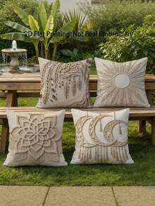 4 buah Sarung Bantal Tekstur Tenun Bohemian Datar 2D Warna Krem Beige, Cetakan Satu Sisi Artistik Dekoratif, Cocok untuk Ruang Tamu, Kamar Tidur, Sofa, Dekorasi Tempat Tidur, Isi Bantal Tidak Termasuk - Krem - View 2