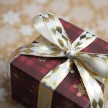 Elegant Green Gold Diamond Plaid Christmas Ribbon Harlequin Check Satin Ribbons For Gift Wrapping DIY Bow Making Wreath Tree Decor Vintage Aesthetic Holiday Party Supplies - Multicolor - View 3