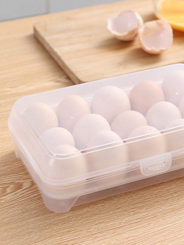 1 pieza, Caja de almacenamiento de huevos de 15 compartimentos, Contenedor de almacenamiento de alimentos, a prueba de polvo, apilable, anti-colisión, fácil de limpiar, transparente visible, Caja de almacenamiento de huevos de plástico reforzado, rectangular simple, con tapa abatible de cierre a presión, base apilable, adecuado para refrigerador, gabinete, almacenamiento fresco, caja de almacenamiento de ingredientes de cocina, uso diario en el hogar, almacenamiento de mudanza, abastecimiento de primavera, preparación de comidas de fin de semana, reunión familiar, renovación de alquiler, organización de dormitorio, preparación de comidas festivas, suministros de camping, almacenamiento de Año Nuevo