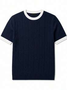GRDR 男士圓領針織 T-shirt 上衣－極簡時尚日常穿著 - 藏蓝色 - 查看 5