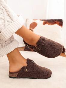 Nuevas pantuflas de felpa para mujer de otoño/invierno, adecuadas para el hogar, apartamento, hotel y otros lugares, pantuflas sin cordones para mujer - Marrón - Ver 2