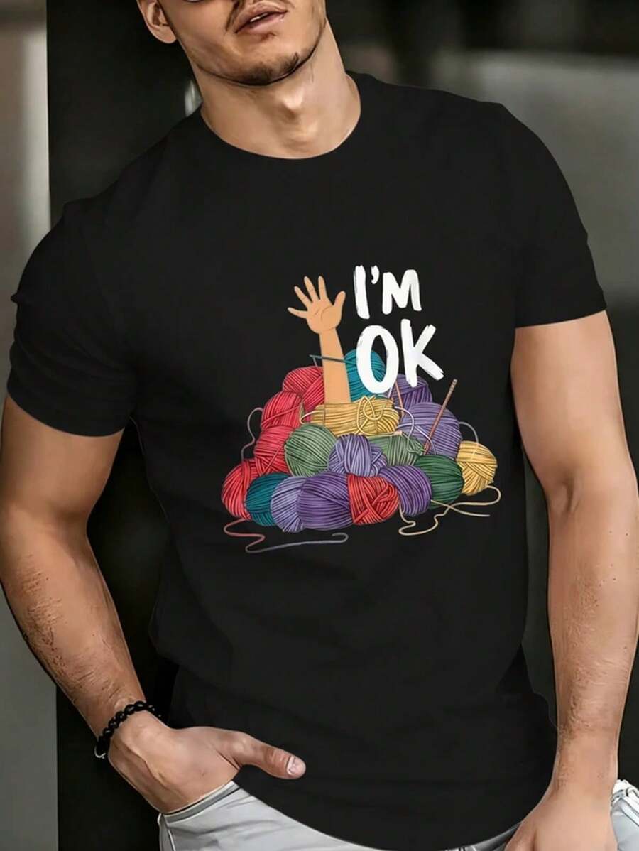 All-Season Casual Pure Cotton T-Shirt With Interlaced Thread Design, Round Neck, Soft, Stretchy, Breathable, Short-Sleeved. - 黑色 - 查看 1