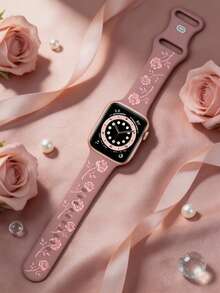 1條玫瑰雕花相容錶帶 41mm 40mm 44mm 45mm 42mm 38mm 49mm 46mm 女款，浪漫精緻花卉錶帶，柔軟矽膠運動錶帶，相容於 Series SE 11 10 9 8 7 6 5 4 3 2 1 Ultra，時尚玫瑰智慧錶帶 - 煙紫配粉玫瑰 - 查看 4