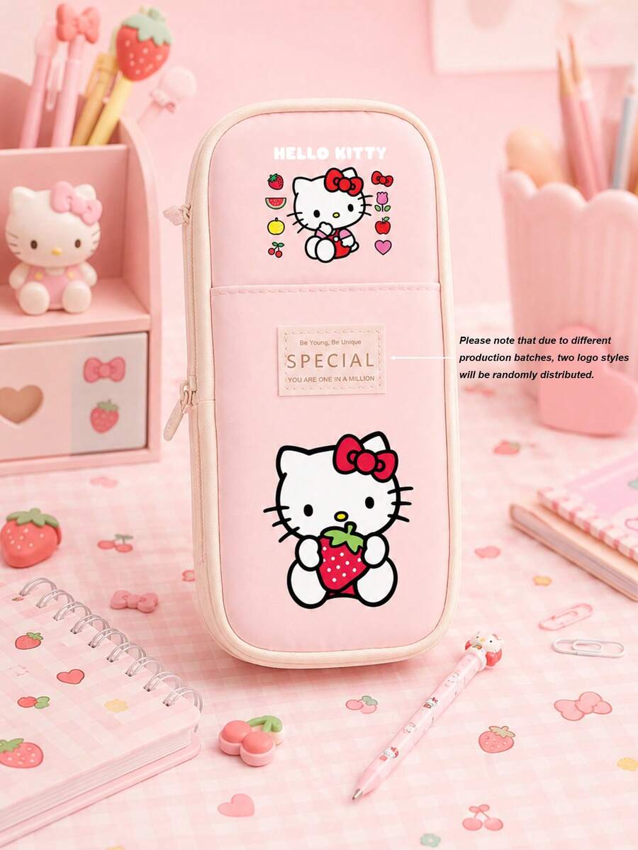 SANRIO Cute Hello Kitty Print Large Capacity Pencil Case, Multi-Function Pencil Box, Cosmetic Storage Travel Bag, Aesthetic Campus Stationery Organizer - Multicolor - View 1