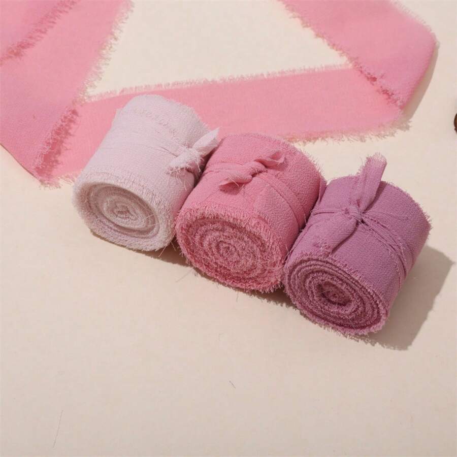 Random 3 Rolls - Handmade Edged Chiffon Ribbon, Suitable For Wedding Invitations, Mother's Day, Bridal Bouquets, Gift Wrapping, DIY Crafts, Rustic Wedding Invitations, Bows, Wreaths, Christmas Decorations, Home Decor, Wedding Parties And Valentine's Day Gift Wrapping - Multicolor - View 1