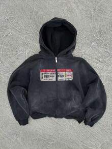 Men's Washed Drop Shoulder Zip-Up Casual Hoodie, Autumn - Black - View 1