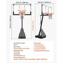 Portable Basketball Stand, 7.55 To 10 Ft Height Adjustment Basketball Hoop & Goal, Basketballs Hoop Outdoor With 54 Inch PC Backboard For Schools, Parks, Forward-Tilting Design - 7.55 to 10 Ft - View 11