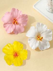 3pcs Hawaiian Hibiscus Flower Hair Clips, Tropical Floral Hair Claw, Suitable For Beach Vacation, Bohemian Style, Party And Elegant Daily Updo - Multicolor - View 12