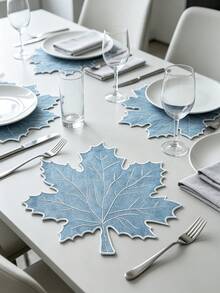 12pcs Thanksgiving Blue Maple Leaf Polyester Embroidered Placemats, Washable Tabletop Decor Pads, Waterproof And Oil-Resistant Table Mats, Table Protector Pads, Wear-Resistant And Non-Slip Table Mats, Easy To Store And Odorless, Suitable For Restaurants, Homestays, Festivals, Parties, Gatherings, Dinners - Multicolor - View 7