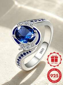 925 Sterling Silver Fashion Wide Band Women's Ring, Inlaid With Fashion Synthetic Zirconia, Niche Design With High-End Feel, Suitable For Daily Wear, Vacation, Party, Perfect Gift For Best Friend - Silver - View 1