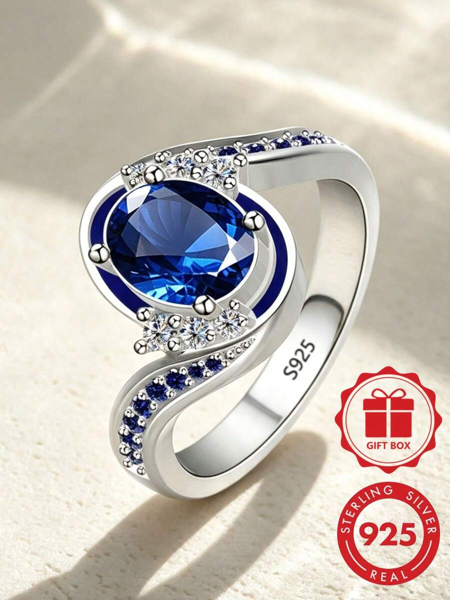 925 Sterling Silver Fashion Wide Band Women's Ring, Inlaid With Fashion Synthetic Zirconia, Niche Design With High-End Feel, Suitable For Daily Wear, Vacation, Party, Perfect Gift For Best Friend - Silver - View 1
