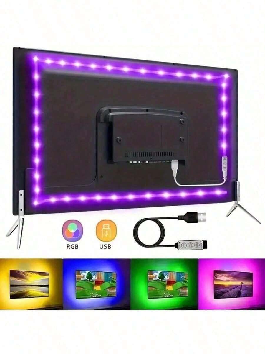 1 捲多規格 RGB LED 燈條 (16.4-98 英尺)，數據線按鈕直接控制，無遙控器，豐富色彩，適用於客廳、臥室 / 電視背景 / 辦公桌底部及更多場景，開齋節禮物，家居裝飾，派對氛圍布置首選！