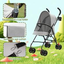 3 In 1 Stroller For Dogs Up To 25kg, Foldable, Portable, Large Pet Basket For Small/Medium Dogs And Cats, 360° Double Wheels - Light Grey - View 4