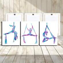 3PCS Modern Cartoon Realistic Art Style Air Ladies Silk Art Yoga Painting Oil Painting Canvas Painting Wall Art Decoration, Watercolor Color Air Dance Printing Poster Pictures Room Decoration, Corridor, Study, Bedroom Wall Decor(No Frame/Framed) - Cartoon - View 10