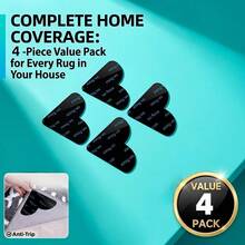 4/8/12pcs Rug Grippers Non Slip For Area Rugs, Strong Adhesive Corner Grips Prevent Rug Sliding And Curling, Reusable Washable Carpet Tape For Hardwood Floors, Tile Floors, Pet Friendly And Robot Vacuum - Black - View 11