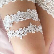 EVERDINAH 2Pcs Multi-Color Bridal Lace Garter Set, Elastic Wedding Thigh Bands For Bride, Floral Leg Accessories For Wedding, Bridal Shower, Party & Photoshoot,Halloween - Dusty Blue - View 6