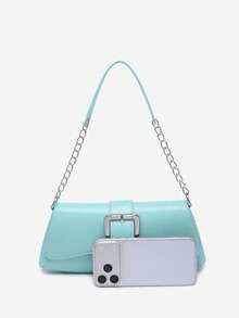 1pc Vintage Button Decor Blue Shoulder Chain Underarm Bag, Suitable For Dating, Outing, Party - Mint Blue - View 4