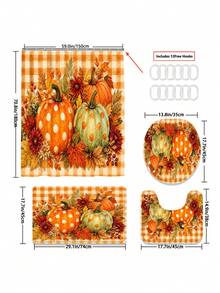 1/3/4pcs Orange & White Plaid Pumpkin Red Maple Autumn Leaf Pattern Bathroom Shower Curtain Set, Cute & Playful Style, 72*72 Inches, Waterproof Shower Curtain Bathroom Accessories - Includes 12 Plastic Hooks - Includes Toilet Lid Cover, U-Shaped Non-Slip Bath Mat And Soft Plush Rug - Washable, Mildew-Resistant - Perfect For Halloween / Thanksgiving Holiday Decor, Home Decor, Room Decor, Back To School Gift. Exquisite Housewarming Gift - A - View 10