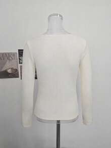 Sweater Rajut Lengan Panjang Kancing Patchwork Renda Gaya Minimalis Seksi Musim Gugur/Dingin Hangat Leher Bulat Lengan Panjang untuk Wanita Desain One-Piece Musim Gugur - Aprikot - View 10