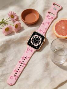 櫻花花卉雕刻錶帶，相容 41mm 40mm 44mm 45mm 42mm 38mm 49mm 46mm，可愛花朵，柔軟矽膠運動錶帶，相容 Series 11 10 SE 9 8 7 6 5 4 3 Ultra，女款時尚智慧手錶錶帶 - 淺粉配艷粉 - 查看 5