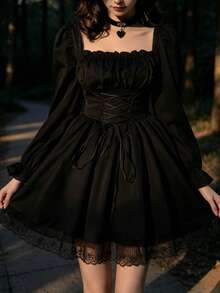 1PC Sweet Lolita Dress, Cute Lolita Costume Outfit, Suitable For Holiday Party Performance Wear, Valentine's Day Gift, Daily And Holiday Use - Black - View 4