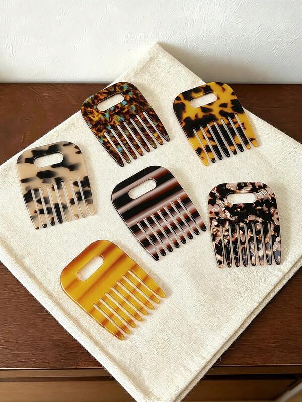 1pc Vintage Elegant Leopard Print Acetate Hollow Hair Comb, Suitable For Back Of Head Bun Hairstyle, Hair Fixing Tool, Versatile Hair Accessory