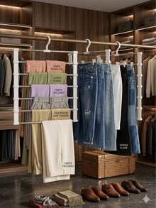 Multi-Functional Pants Storage Rack, Metal Space-Saving Hanger With Anti-Slip Bar, Foldable Pants Rack Holder, Hanging Wardrobe Storage System, Home Closet Organizer For Jeans, Dress Pants, Skirts, Scarves, Mother's Day Gift For Mom - Multicolor - View 1