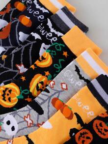 1/3/5/10 Pairs Random Halloween Party Theme Skeleton & Pumpkin Pattern Mid-Calf Socks, Unisex For Party And Holiday Use - Multicolor - View 8
