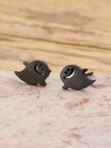 1 Pair Minimalist Golden Smiling Ghost Stud Earrings Stainless Steel Cute Tiny Cartoon Ghost Daily Wear Halloween Earrings - GED884 - View 6