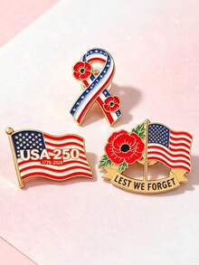 1pc Lest We Forget Poppy Brooch, American Flag Ribbon Commemorative Badge, Backpack & Jacket Decoration - Multicolor - View 7