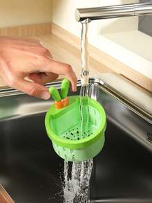 Rabbit Ear Shaped Detachable Sink Strainer, Multi-Functional Hanging Sink Basket, Self-Cleaning Anti-Clogging Mesh Filter, Suitable For Kitchen And Bathroom Sinks, Button-Type Sink Filtration Basket - Automatic Food Waste Drainage Basket, Non-Slip Plastic Drainage Basket, Adjustable Wet-Dry Separation Filter, Suitable For RV And Outdoor Use, Multi-Functional Sink Strainer - Model a - View 7