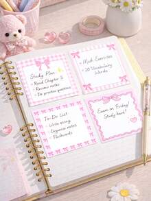 Pink Bow Pattern Sticky Notes 4Pcs Self-Adhesive Memo Pads Cute Square Notepads Office School Stationery Supplies - 7.5 X 7.5 cm - View 7