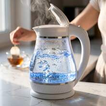 Adler Electric Glass Kettle Cordless Kettle Water Boiler Fast Boil 1.7L 2200W Blue LED Illumination Boil-Dry Protection Auto Shut-Off Lime Filter 360° Base White - EU E Type Plug(220-240V) - View 1