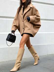 Vuslat Women's Autumn/Winter Elegant Camel Short Overcoat, Loose Batwing Sleeve Wool Jacket, Suitable For Daily Commute, Street Style, Store Visit, Christmas - Camel - View 1