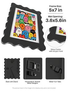 1pc Scallop Picture Frame Available In Multi Color/Size With White Mat, Wave Edge Photo Frame For Children's Gift, 11x14/8x10/6x8/5x7/4x6 Inch, Blue/Red/Yellow/Green/Black/White - Scalloped Picture Frame - View 16