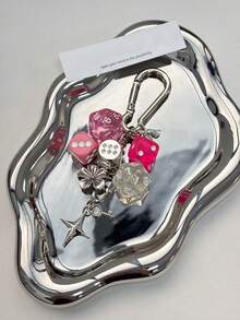 1 Set 2pcs Unisex Handmade Destiny Dice Keychain, Personalized Subculture Y2K Style Contrast Color Bag Charm Accessory - Multicolor - View 5