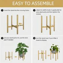 Modern Gold Metal Plant Stand, Adjustable Width, Indoor Plant Riser, Sturdy Flower Pot Holder, Living Room Corner Decor - Multicolor - View 6