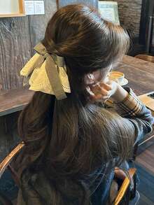 1pc Women's Grey Lace Bow Hair Claw Clip, Korean Style Preppy Ribbon Spring Hair Accessory - Grey - View 7