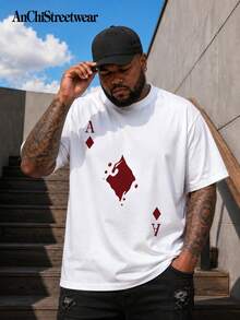 AnChiStreetwear - Men's Minimalist Playing Card Print Short Sleeve T-Shirt, Comfortable & Breathable, Fashionable Summer Wear - White - View 1
