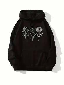 New Autumn Women's Hooded Sweatshirt,Letter Printing,Soft Blended Fabric,Adjustable Drawstring Cap,Front Pocket Design,Machine Washable. - 黑色 - 查看 9
