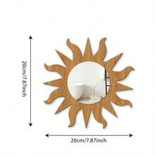 1Pc Sun Shape Wooden Frame Acrylic Mirror Wall Sticker, Boho Decorative Mirror Wall Decal For Living Room Bedroom Bathroom Home Wall Art Decor - Brown - View 13