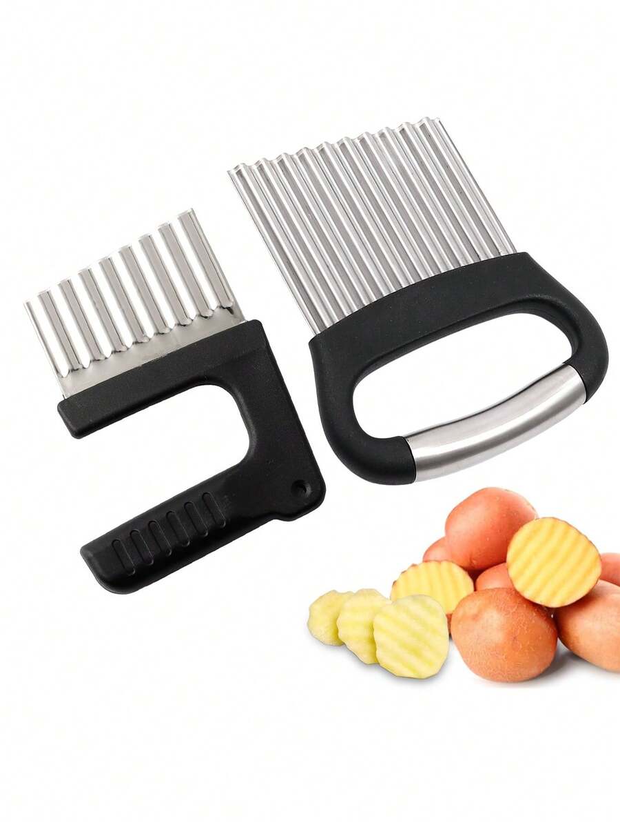 1pc Stainless Steel Wavy Potato Slicer, Vegetable & Fruit Slicer (Suitable For Salad, French Fries, Cucumber, Carrot, Etc.), Fancy Fruit & Vegetable Slicer, Salad Making Kitchen Tool, Creative Vegetable & Fruit Shaper - View 1